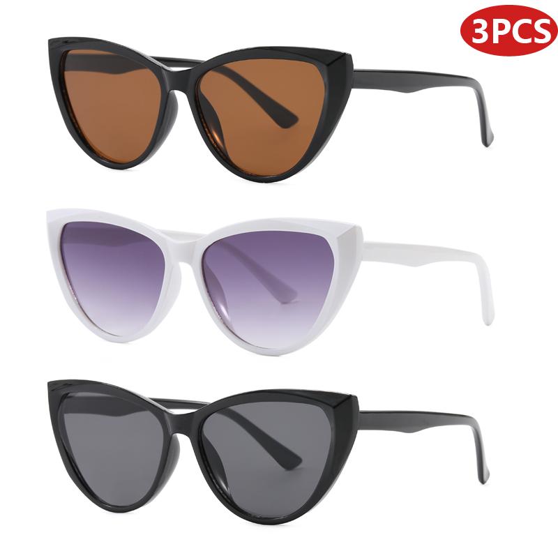 3pcs INS Fashion Large Frame Cat Eye Sunglasses Women Men Retro Gradient Sun Glasses Oversized Brand Eyeglasses Female Unisex