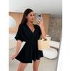 Summer Fashion Cross V Neck Loose Women Jumpsuits Casual Solid Color Short Sleeve Elegant Simple Party Playsuits Office Streetwear Women's Clothing