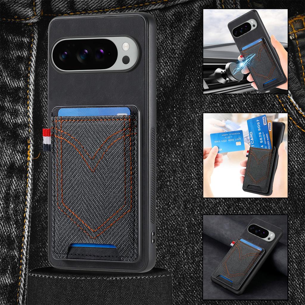 For Google Pixel 10 Pro XL Phone Case Retro Jean Cloth Texture Leather Back Cover with Card Holder