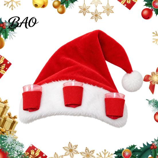 Drinking Cup Holder Hat Plush Christmas with Drink Holder, Adults Velvet Santa Claus 3 Cups, Red Xmas Cap for New Year Holiday Party Accessories