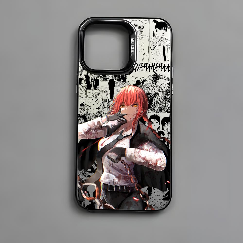 Cool Anime M-Makima Phone Case For iPhone 16 15 14 13 12 11 Pro Max Black Matte Multicolor Laser Metallic Aurora Cover
