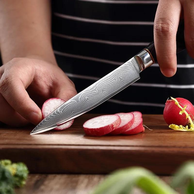 5-inch Fruit Knife 67-layer Japanese Damascus Steel Meat Cutter Cutting Knife Wooden Handle Fruit Peeling Knife Wave Pattern Sharp