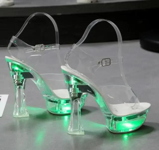 Fashion Designer Sandals Sandalias Women 2025 Summer New Flowers Transparent High Heels 14.5cm Platform Thick Heel Ladies Banquet Shoes