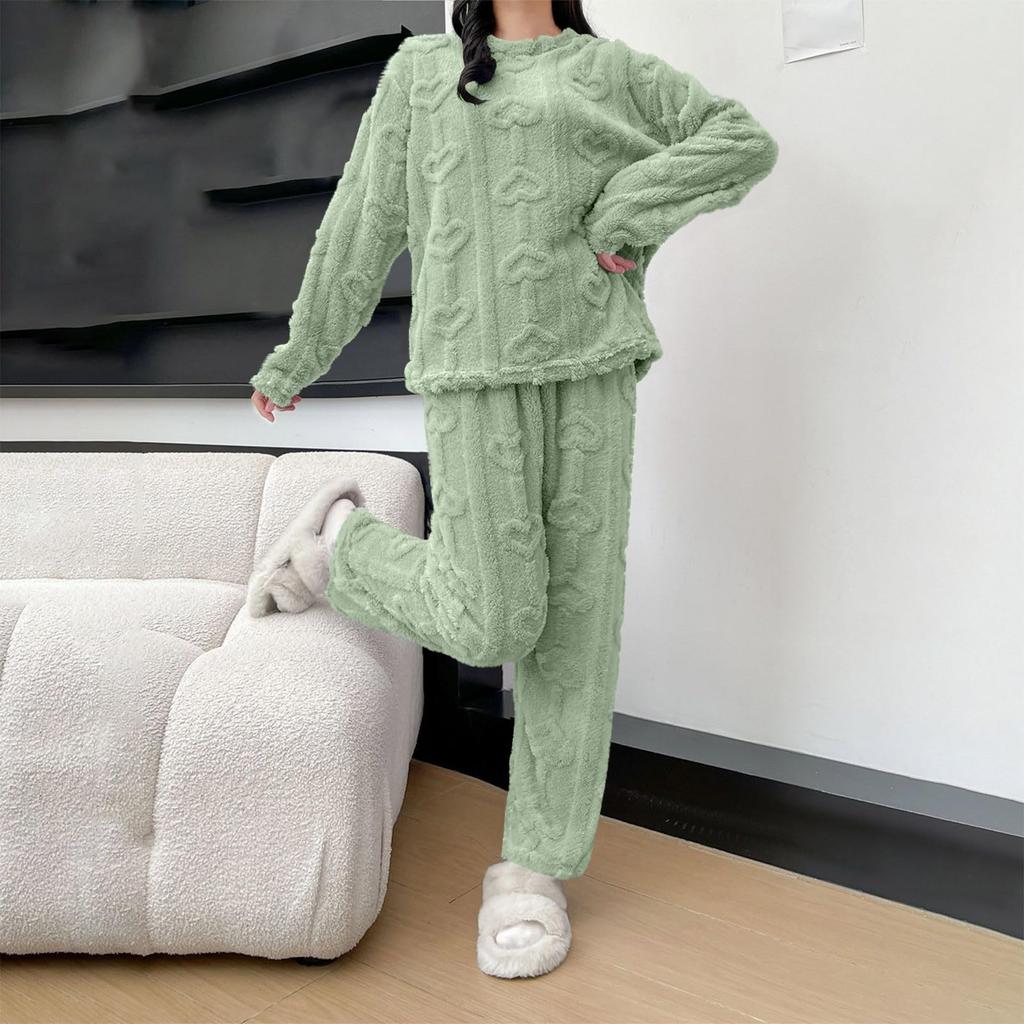 Ladies' Fashionable Warm Top Casual Cotton Pants Home Solid Color Pajamas Set