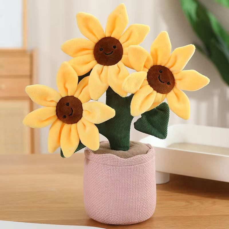 32cm Gesimuleerde Lachende Zonnebloem Pop Gevuld Pluche Speelgoed Handgemaakte Pop Cartoon Anime Schattig Kussen Kindercadeau Leuke Pop