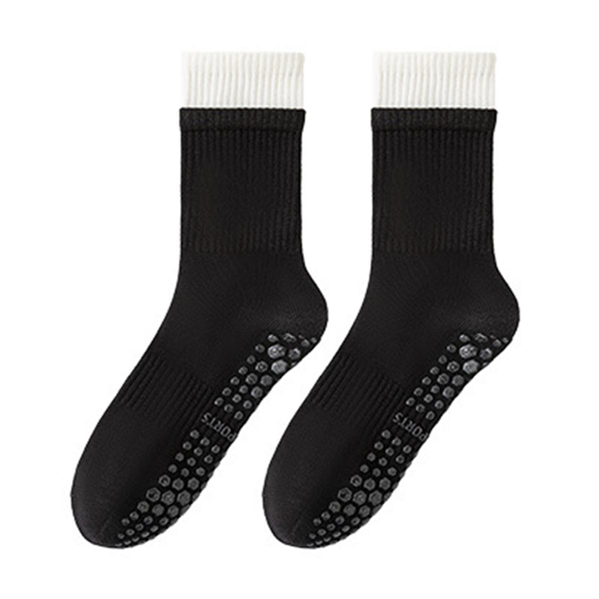 

1 пара носков для йоги с нескользящей вставкой, дышащие, влагоотводящие, балетные, танцевальные, фитнес, пилатес, спортивные, для спортзала, носки до середины икры чёрный