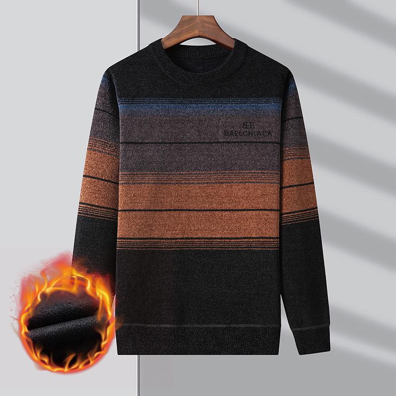 Men s Winter Striped Chenille Sweater - Thick Knit, Warm Round Neck for Middle-Aged & Elderly XXXXL