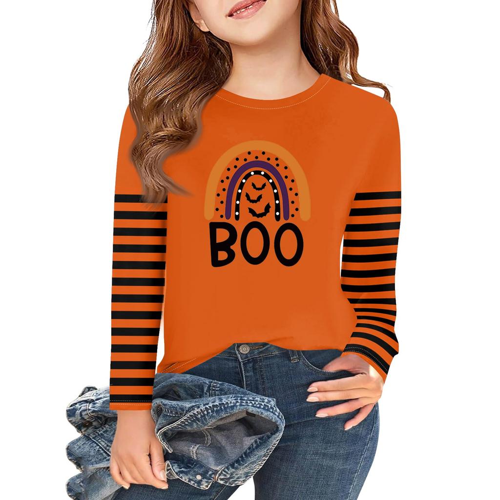 Jenter Langermet Halloween Dag T-skjorter Barn Høst Topper Rund hals Basic T-skjorter 2-11Å