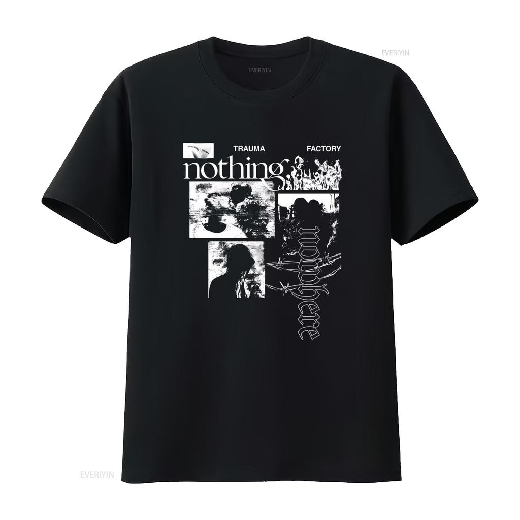 T-shirt Nothing Nowhere Σχέδιο Trauma Factory για Εκτύπωση Μόδας vintage Πλυμένο ρούχα streetwear σχεδιαστή homme Ελαφρώς