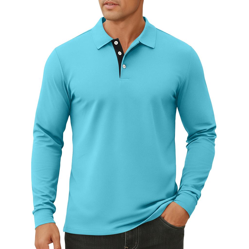 Men's Color Button Lapel Long Sleeve Top Men's Casual Fashion Long Sleeve Top
