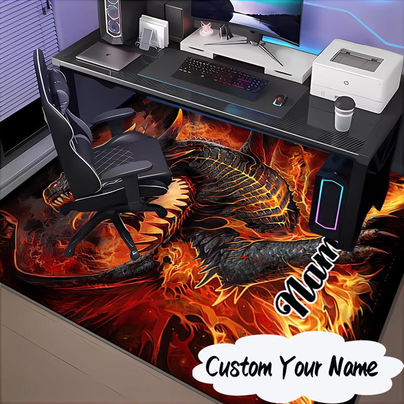 Custom Name Fantasy Dragon Blossoms Rug for Living Room, Game Rooms, Office, Bedroom, Floor Mat Playful Design, Fan Gifts Christmas Decor