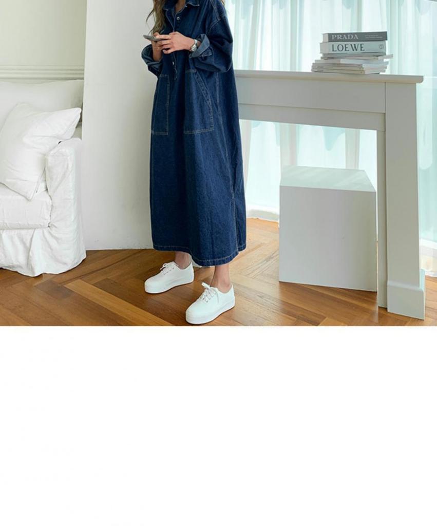 Retro Korean Loose-Fit Denim Lapel Dress - Plus Size, Age-Reducing Chic (2026)