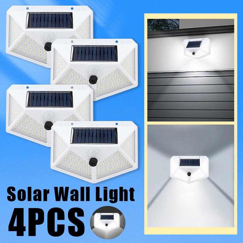 1-8 Kits Solar Wall Lights Outdoor 100 LED Motion Sensor 270° Range 3 Modes Wireless Energy Saver for Yard, Garden, Lawn, Patio