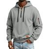 Men's Color Hooded Sweatshirt with Leather Patch and Pockets, Comfortable Casual Everyday Pullover
