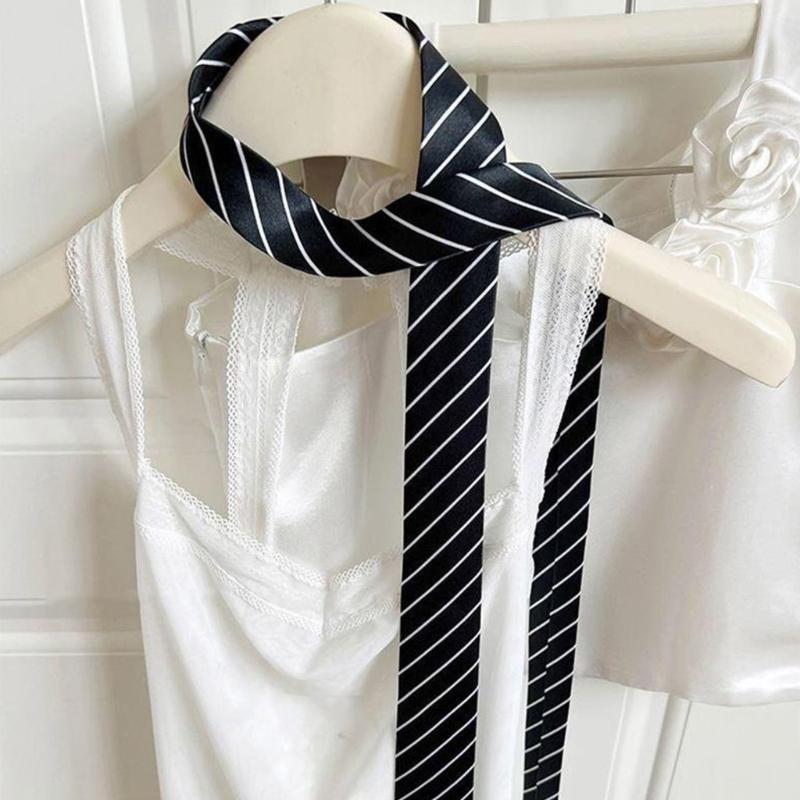 2000s Striped Skinny Necktie Classical Narrow Design Multiuse Tie Waistband Nylon Fashion Accessory For Women Men Unisex