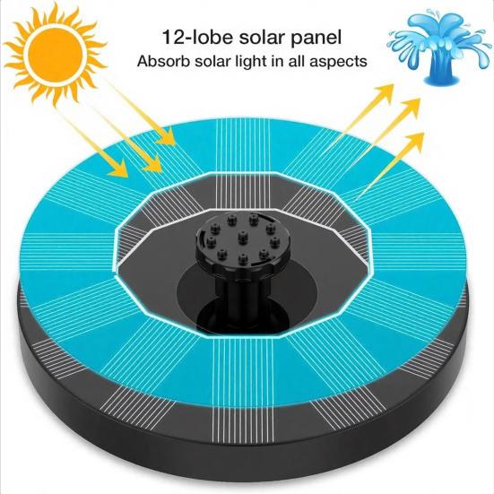 2.5W Solar Bird Bath Fountain Pump with 6 Nozzle Spray Modes