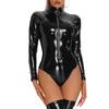 Shiny Bodysuit Stage Wet Look Zip Leotard Tops Clubwear