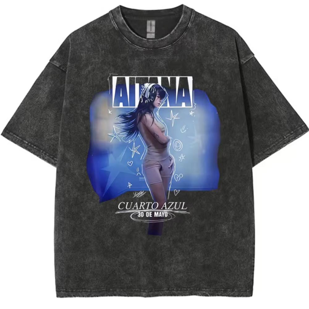 I Love Aitana CUARTO AZUL Washed Vintage Tshirt Men Women Fashion Pop Music TShirts Unisex Casual Oversized Short Sleeve Tshirt