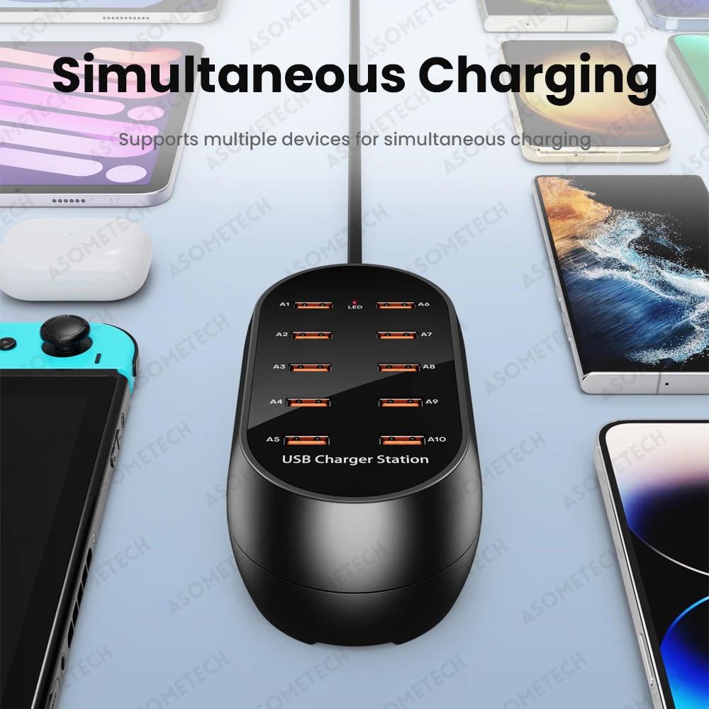 10 Port USB Charger 100V-240V EU US KR UK Plug Desktop USB Charging Station For Multiple Devices iPhone Samsung Xiaomi
