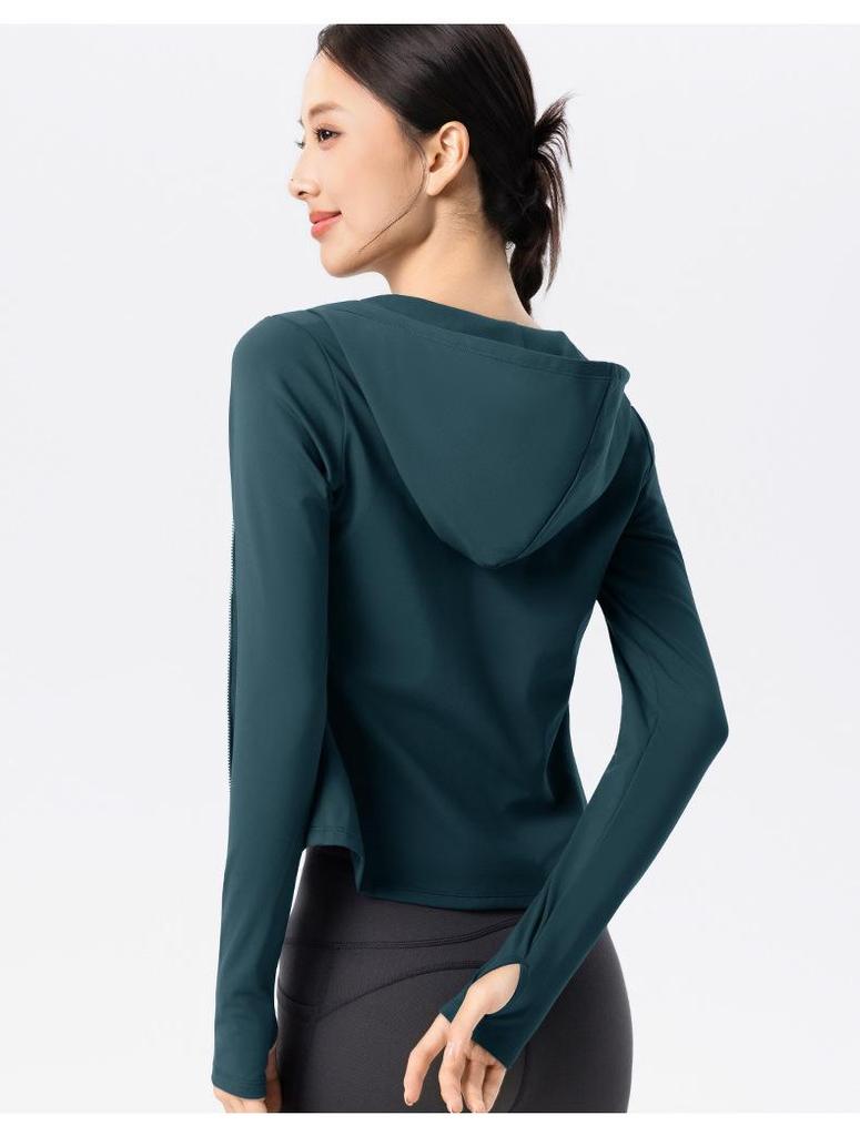 Women's Fleece-Lined Slim-Fit Sports Jacket - Warm Hooded Fitness Top for Outdoor Running & Yoga