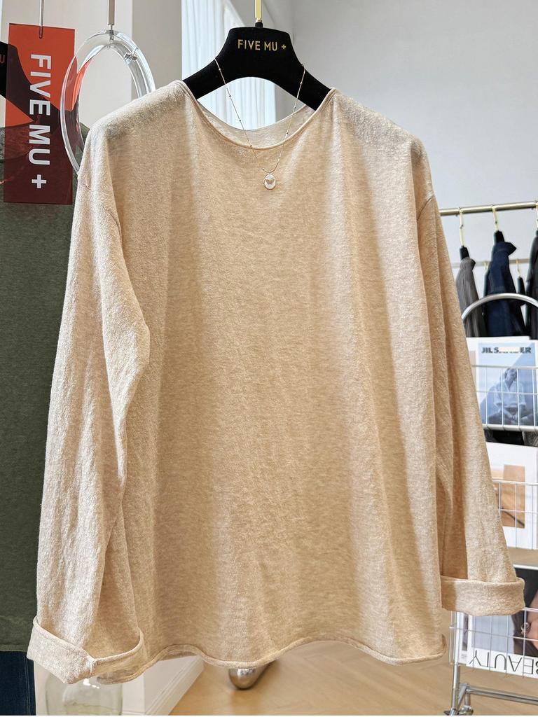 Clearance Bargains: Women's Plus Size Casual Round Neck Long Sleeve Solid Color Top