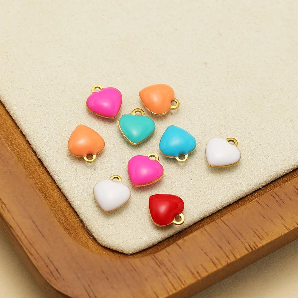 20pcs Stainless Steel Enamel Small 8mm Heart Charms Pendants for DIY Jewelry Necklace Findings Bracelet Supplies Earrings Making