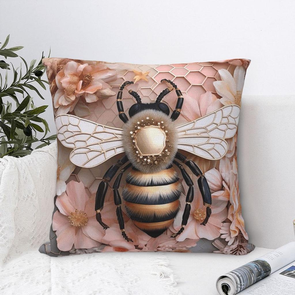 Bumble Bee With Honeycomb And Flowers Square Pillowcase Cushion Cover Pillow Case Throw Pillow Cover for Home Sofa Living Room