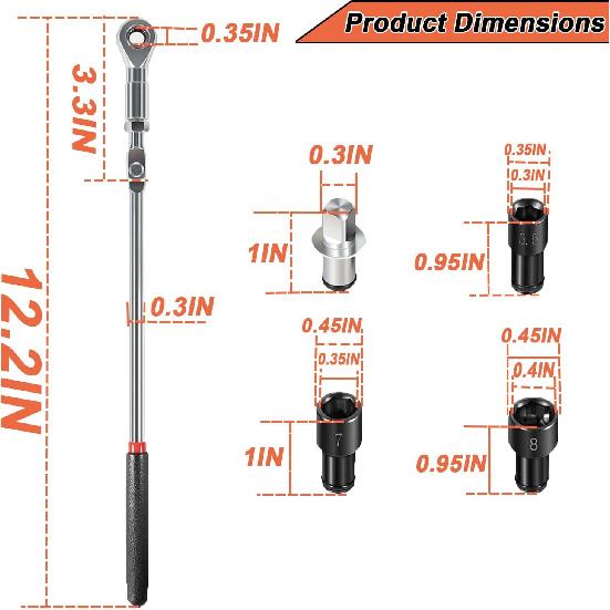 64180 Actuator Motor Wrench Tool Set use for Replace Fasteners on Small Electric HVAC Motors,with 5.5mm 7mm 8mm Socket and 1/4" Square Drive Adapter