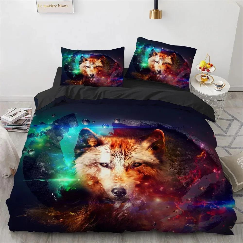 Wolf Duvet Cover Set Black White Wolf Yin and Yang Pattern Wild Animals Comforter Cover King Queen Size for Kid Boys Bedding Set