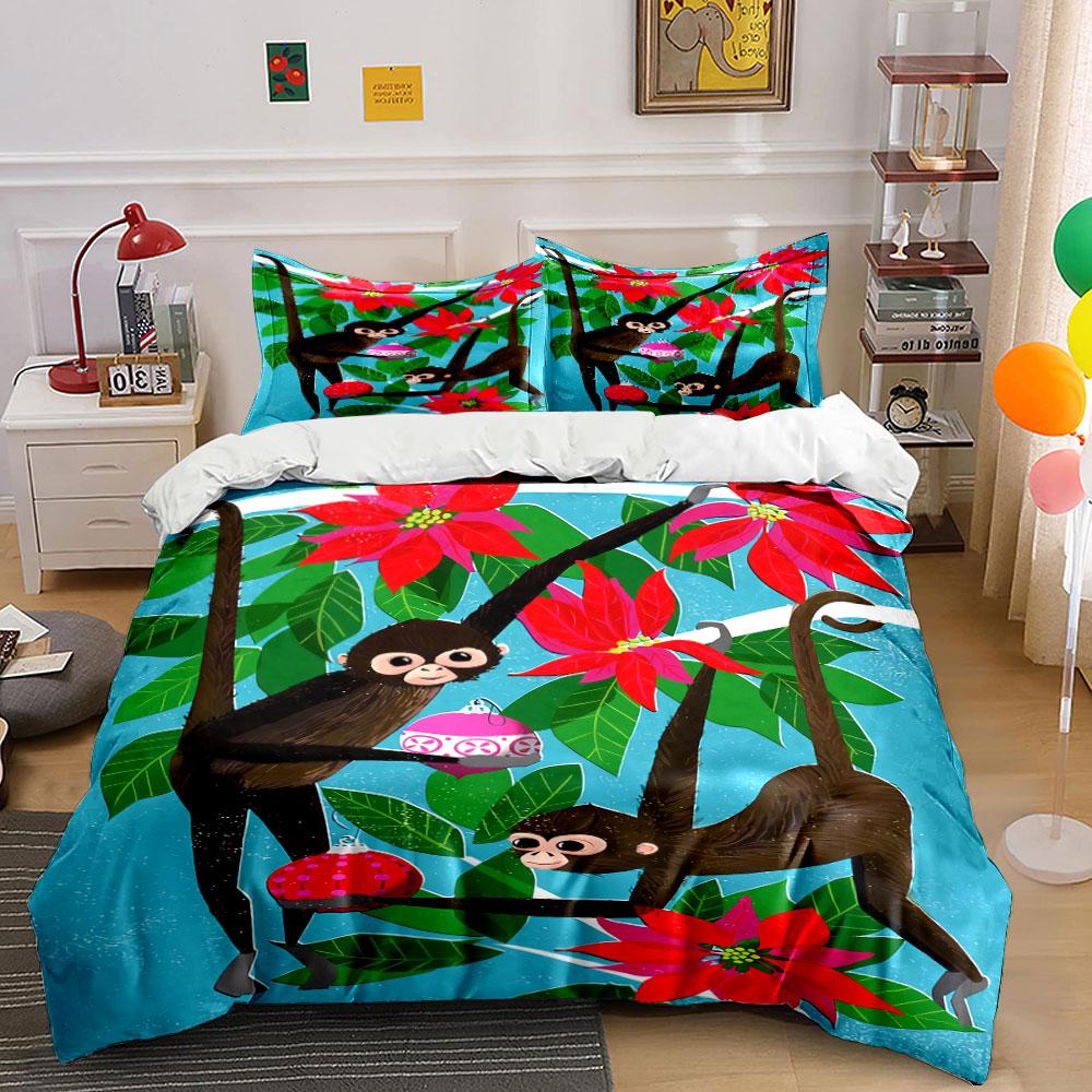 

Monkeys, poinsettias, and leaves. Bedding sets Duvet cover sets Duvet covers Pillowcases(1 * Duvet Cover 2 * Pillowcases, without duvet insert) 135x200cm