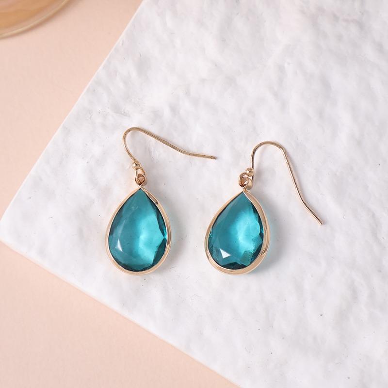 Huajie Water Droplet Shaped Sea Blue Zircon Women's Pendant Earrings Elegant Wedding Earrings Party Charms Fashion