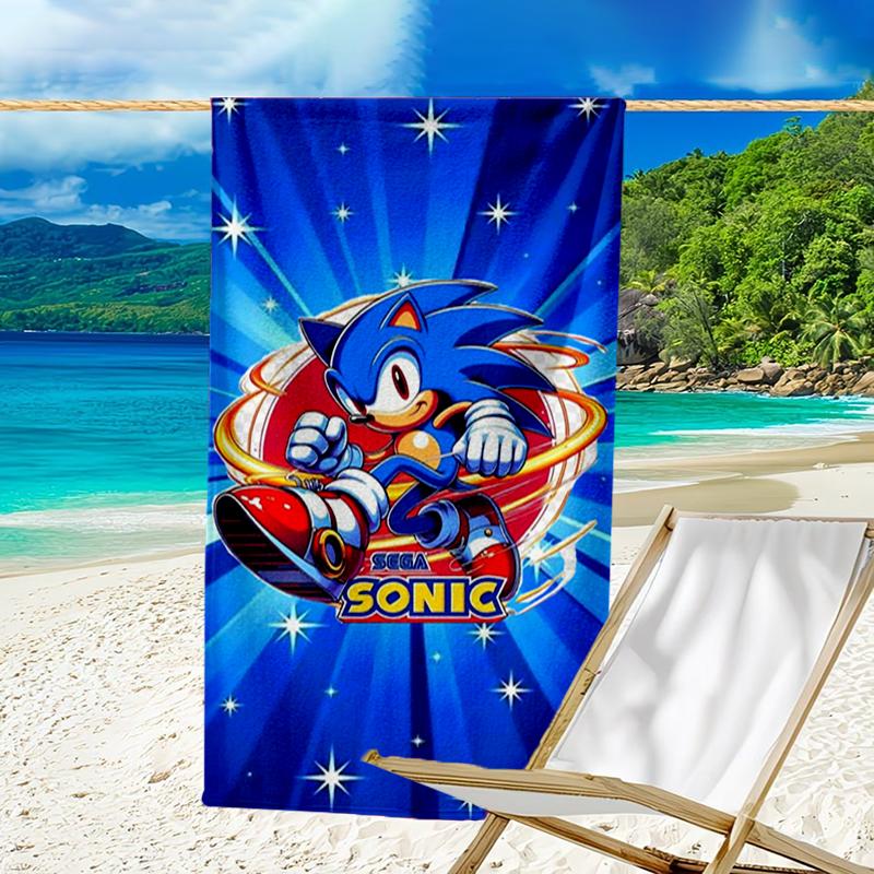 Ultra-Soft Beach Towel with Sonic Theme,Ideal for Pool - Camping, Diving - Perfect Travel Essential, Vibrant Beach Towel.