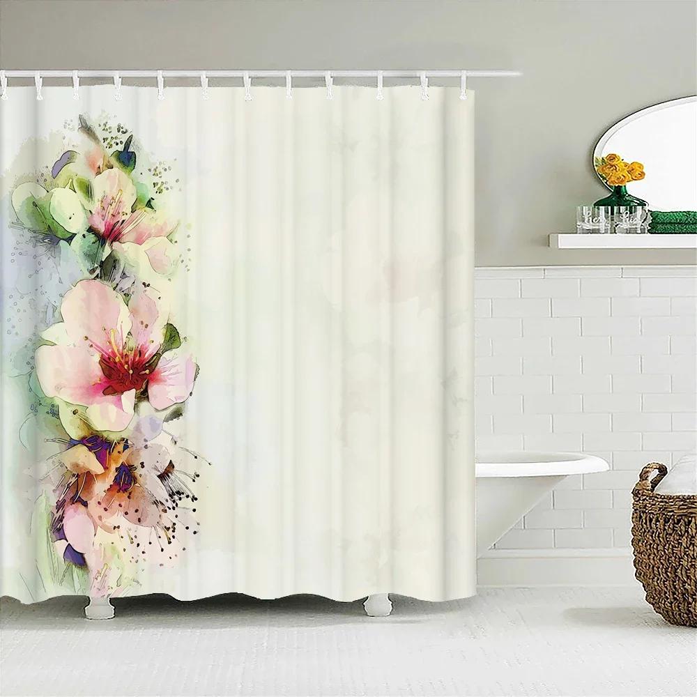 Kolorowe piękne świeże kwiaty zasłona prysznicowa łazienka wodoodporny poliester motyl 3D drukuj zasłony do łazienki prysznic