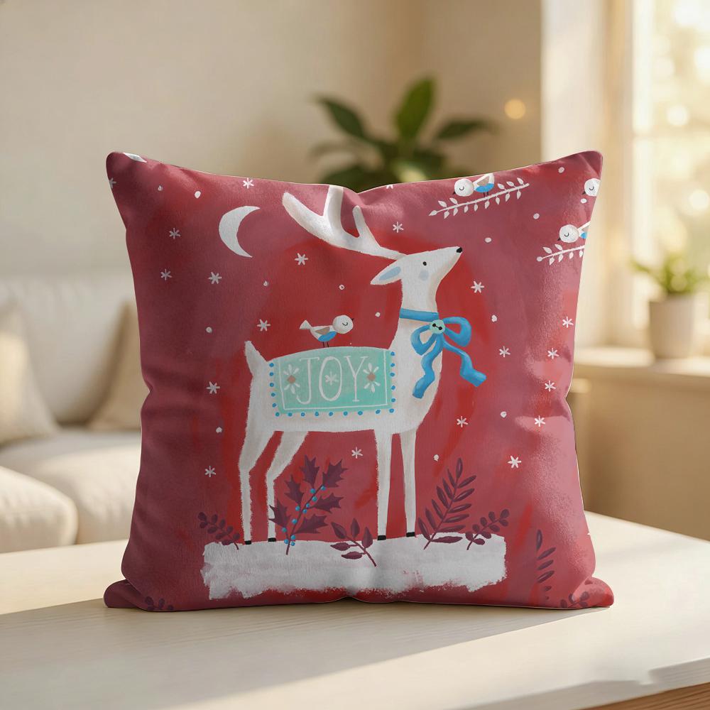 CUTE Christmas Reindeer Cushion Cover Silky Short Plush Invisible Zipper Dustproof Sofa Pillow Case For Home Decor