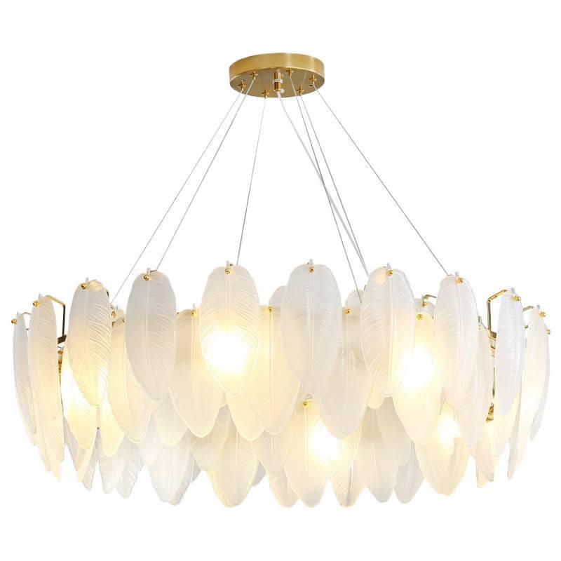 Postmodern Minimalist Feather Glass Chandelier for Living Room, Master Bedroom, or Dining Area