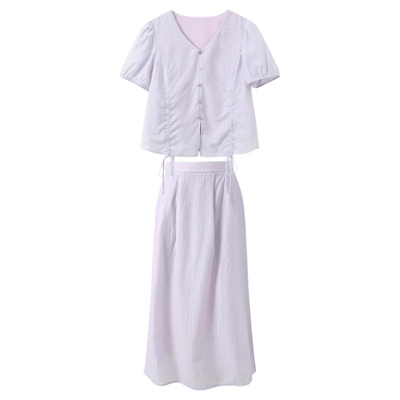 Sancai Plus Size Casual Blouse & Skirt Set