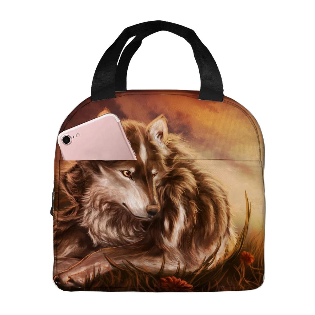 wolf angry animal  Portable Aluminum Foil Thickened Insulated Office Lunch Bag Waterproof Lunchs Bags Tote Bags