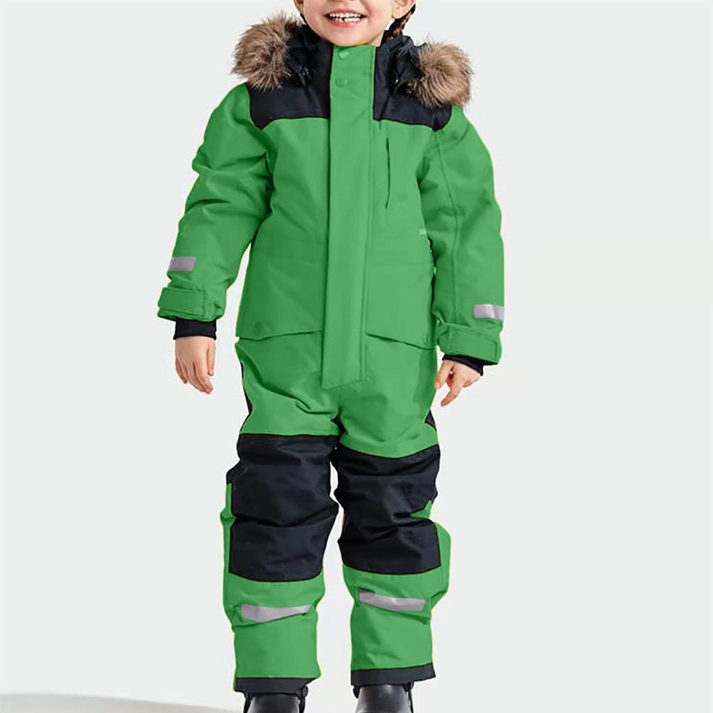 Children's Fashion Outdoor Waterproof Fleece-Lined Thickened Warm Boys' And Girls' One-Piece Ski Suit