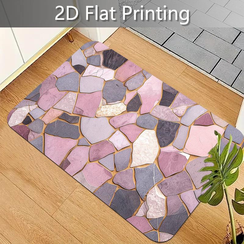 1pc Pinkish-Purple Mosaic Pattern Door Mat, Indoor Entrance Rug, Fleece Material, Sponge Thickness 1.02 cm, Simulated Broken Brick Print, Retro Artist