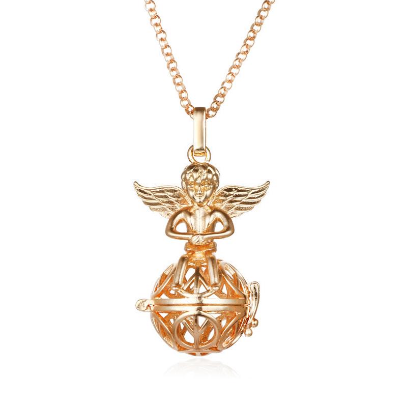 Mexico Chime Two-Color Feather Caller Locket Piano Ball Necklace Essential Oil Diffuser Perfume Musical Pendant New Jewelry