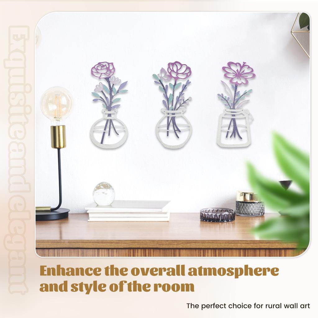 3 Pcs Flower Wall Decor Metal Flowers Walls Decor with Screws Minimalist Floral Wall Hanging Art for Bedroom and Home Decoration