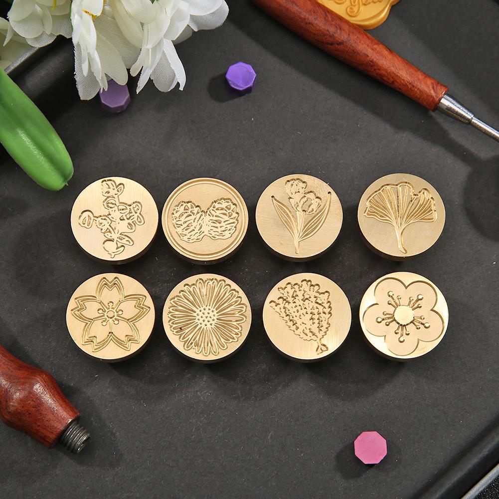 Retro Wood Handle Wax Seal Stamp Plant Series Sealing Wax DIY Envelope Hobby Tools Ancient Craft Wax Seal Stamp Decor