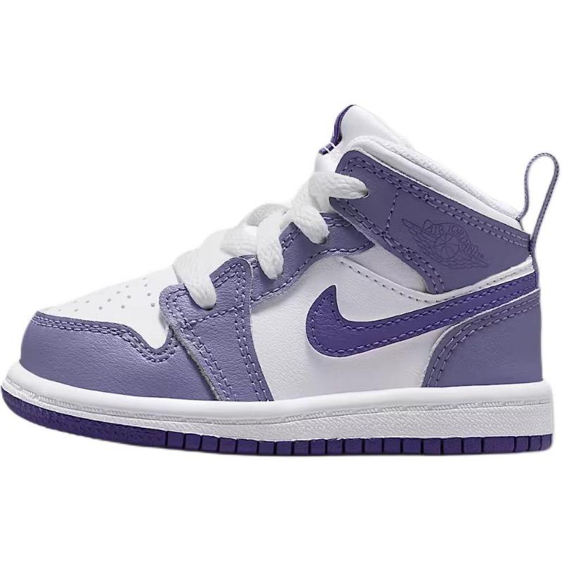 Jordan 1 mid-top toddler shoes white/purple DQ8425-500