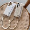 For Samsung Galaxy S24 Ultra Case Zipper Card Holder Mirror Snake Texture PU + PC Back Cover with Lanyard