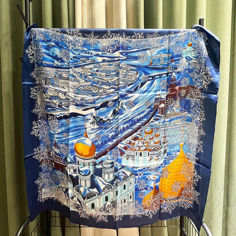 

2024 New Style Large Square Scarf: 110 Mulberry Silk with Hand-Rolled Edges 108x108