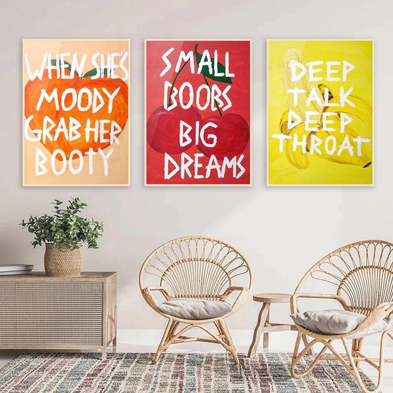 Poster Divertente con Citazioni sulla Frutta Un Po' Affamato Mangiami Povero Te Citazioni Sexy Pitture su Tela e Stampe per Soggiorno Decorazione Casa