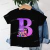 Clothes Child Girl KPop Demon Hunters Letters T-shirt for Children Cartoon Girls Boys Cotton Tee A-Z 26 Alphabet Kids Clothes