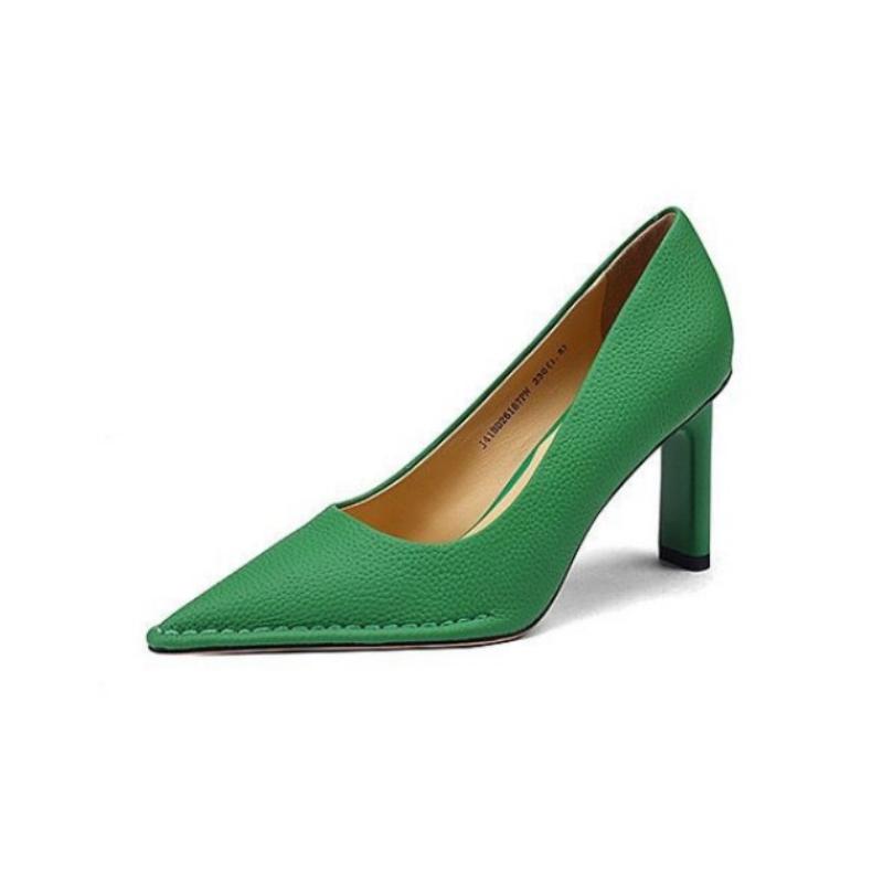 Fashion Retro French Pointed 6.5Cm High Heels for Womens Pumps Soft Leather Shallow Slip-On Office Career Shoes Zapatos De Mujer