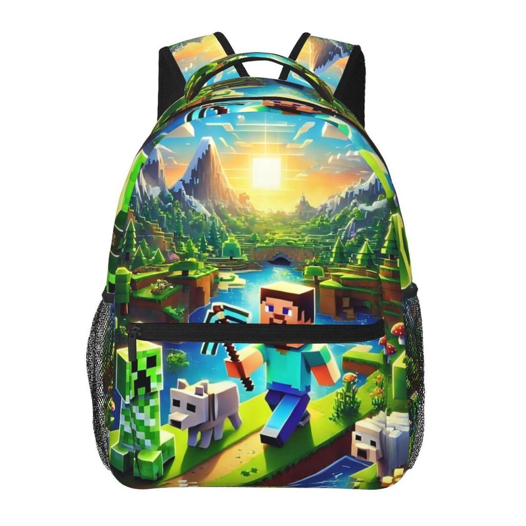Popular Minecraft Print Lightweight Backpack: Durable, Breathable, Large Capacity, Casual Double Shoulder Bag.