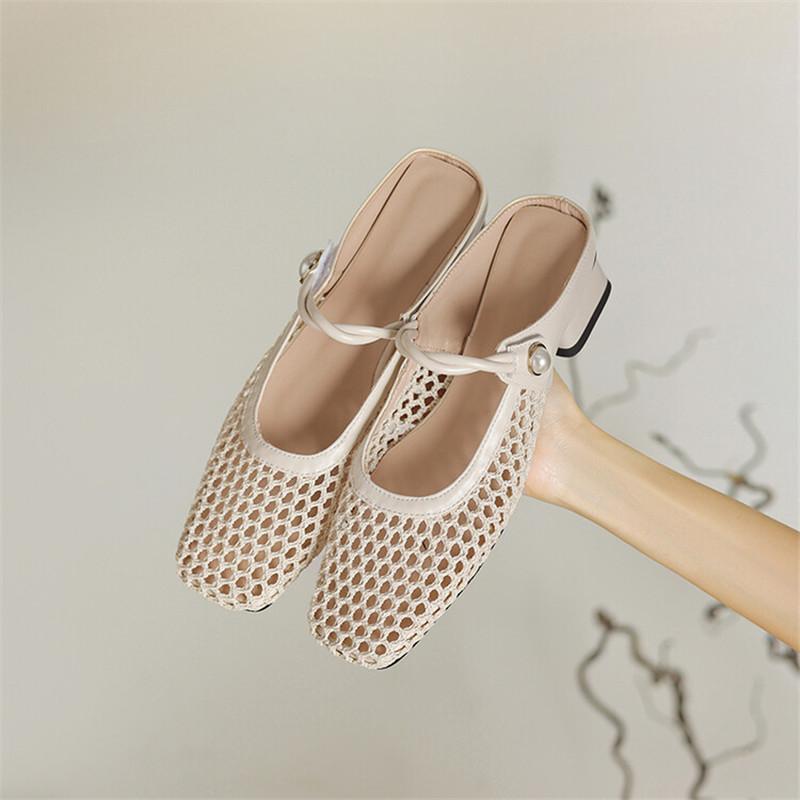 Fashion New Summer Women Slippers Shoes for Women Fashion Hollow Out Mules Square Toe Low Heels Shoes Women Zapatos Mujer Ladies Shoes